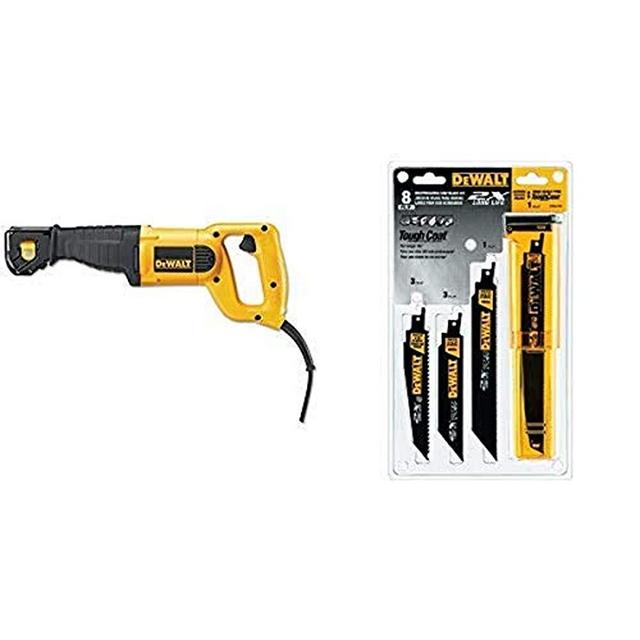 DEWALT DWE304 10-Amp Reciprocating Saw with DEWALT DWA4101 Bi-Metal 2X Reciprocating Saw Blade Set, 8-Piece
