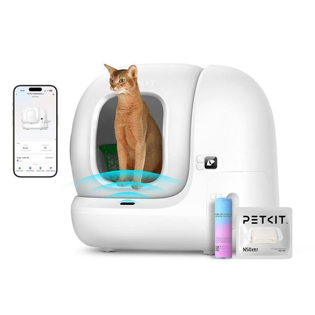 PETKIT PuraMax 2 Automatic Self-Cleaning Cat Litter Box, App Control Scoop-Free Litter Box with Anti-Leakage Waterproof Litter Pad Max, 2.4G WiFi, Basic Bundle Includes N50 2.0 and 1 Roll Trash Bag