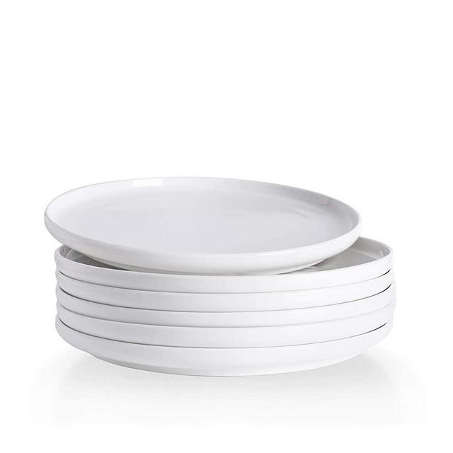 Kanwone Porcelain Dessert Salad Plates - 8 Inch - Set of 6, White, Microwave and Dishwasher Safe Plates