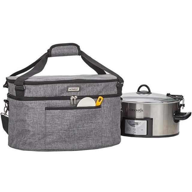 HOMEST Slow Cooker Travel Bag with Easy to Clean Lining, Insulated Carrier with Zippered Accessory Pocket, Carry Case Compatible with Crock Pot 6, 7, 8 Quart (Patent Design)
