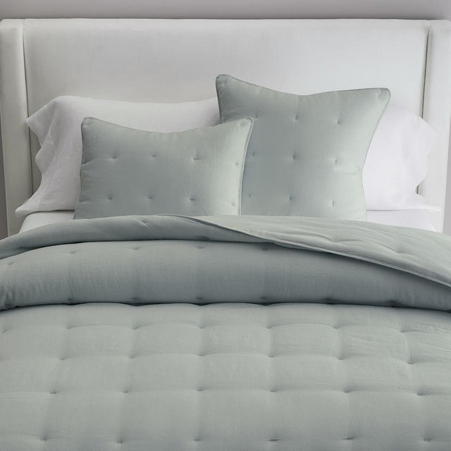 Mineral Blue Belgian Flax Linen Comforter, Full/Queen
