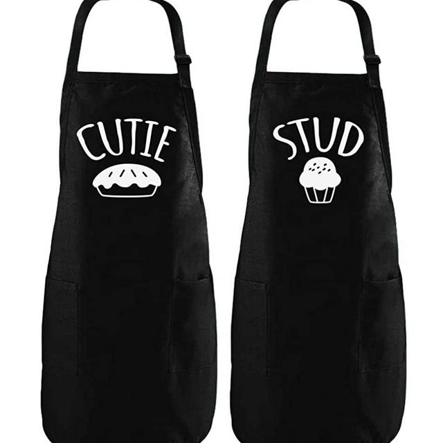 Stud Muffin & Cutie Pie His & Hers/Husband & Wife Chef Aprons Set For Couples Cutie Black OS/Stud Black OS
