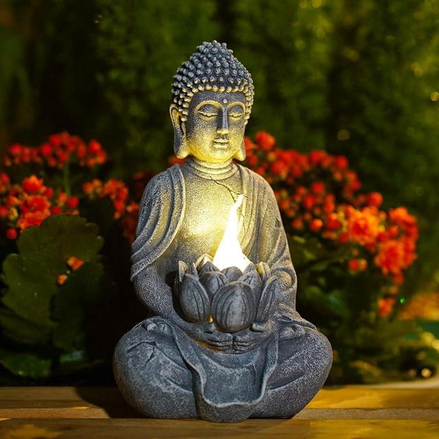 Philodwell Solar Meditation Buddha Garden Statues: Outdoor Sculpture with Solar Tea Lights, Garden Decor for Patio/Lawn/Yard Art - Birthday Gifts for Mom/Grandma/Women