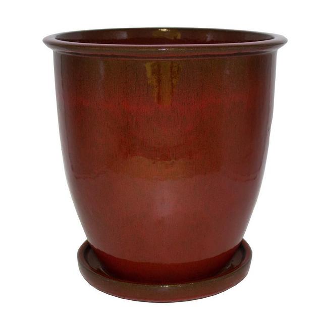 15 in. Dia Agave Red Ceramic Planter
