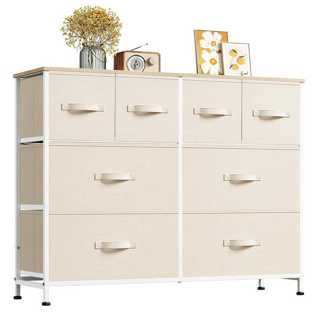 WLIVE Dresser for Bedroom with 8 Drawers, Wide Fabric Dresser for Storage and Organization, Bedroom Dressers, Chest of Drawers for Living Room, Closet, Hallway, Cream White