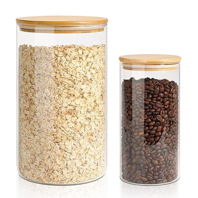 ComSaf Glass Jar with Airtight Lid (128 Oz/40 Oz), Glass Food Storage Container with Bamboo Lid, Clear Glass Food Canister Set of 2 for Dry food like Rice, Sugar, Flour, Pasta, Cereal, Beans, Nuts