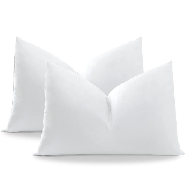 OTOSTAR Pack of 2 Down and Feather Throw Pillow Inserts, 12 x 20 Soft Fluffy Pillow Inserts with 100% Cotton Cover Decorative Pillows for Sofa Couch Bed-White