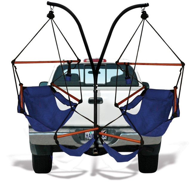 Hammaka Trailer Hitch Stand and 2 Blue Chairs Combo - Wood Dowels
