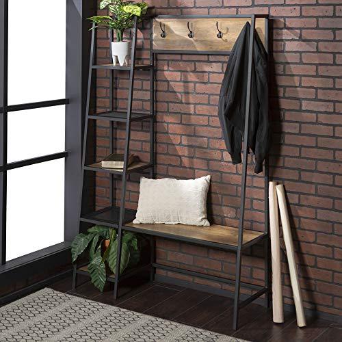 WE Furniture 5 Shelf Entryway Bench Hall Tree Storage Coat Rack, 72 Inch, Brown Reclaimed Barnwood