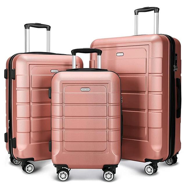 SHOWKOO Luggage Sets Expandable PC+ABS Durable Suitcase Double Wheels TSA Lock Rose Gold 3pcs
