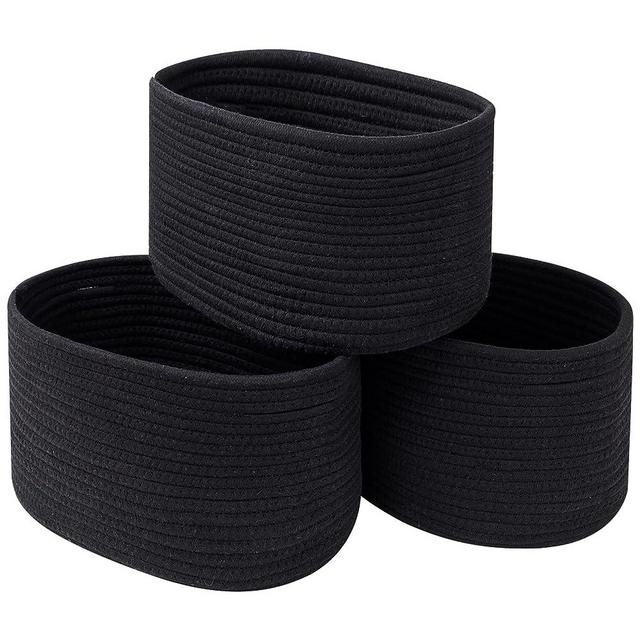 CubesLand Black Woven Baskets for Shelves Storage,Cube Shelf Closet Storage Baskets Bins Set 3,Long-lasting &Skin-friendly Toy Storage Basket Bin,Stylish Room Decor Basket,Cotton Rope Basket