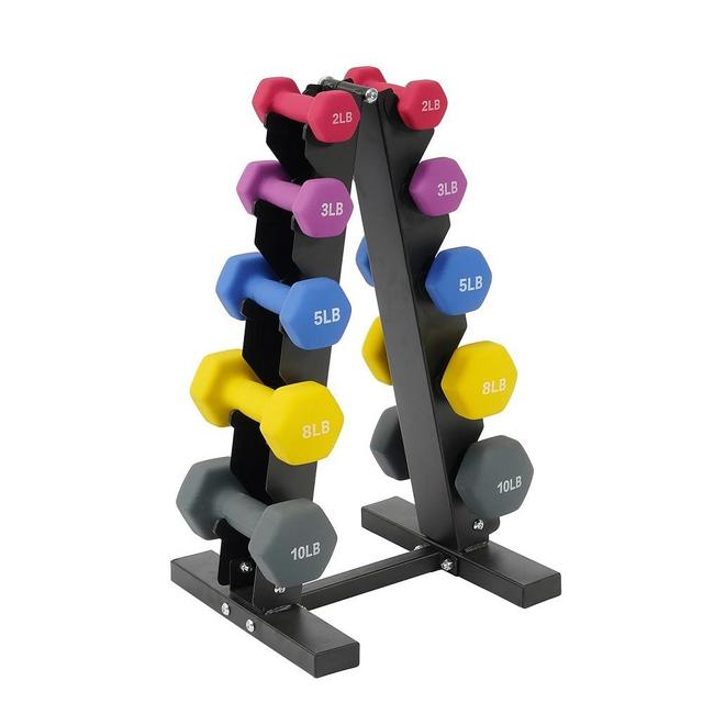 Fitvids Neoprene Coated Dumbbell Set with Rack, Free Hand Weight Set For Home Gym Workout, Anti-Slip, Anti-roll, 20LBS, 32LBS, 50LBS and 56LBS Sets, Multiple Weight Options