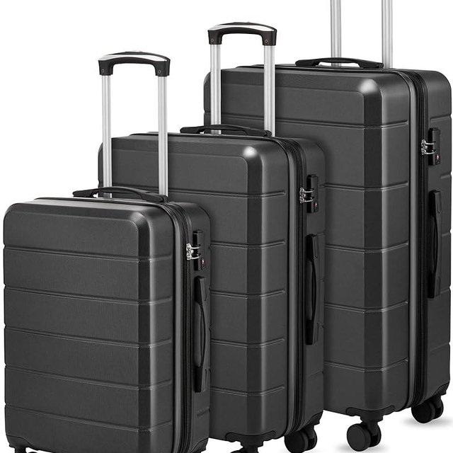 YOETEY Luggage Sets 3 Piece, Expandable Hardside Suitcases with Wheels, Black