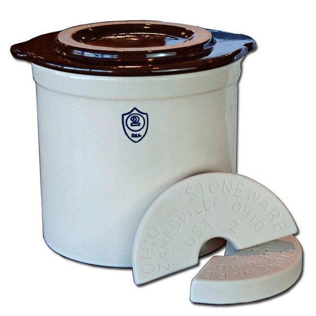 OHIO STONEWARE 12065 Crock Set2gl 3pc Brn/Wht 1 Bristol