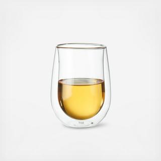 Sorrento Double Wall Stemless White Wine Glass, Set of 2