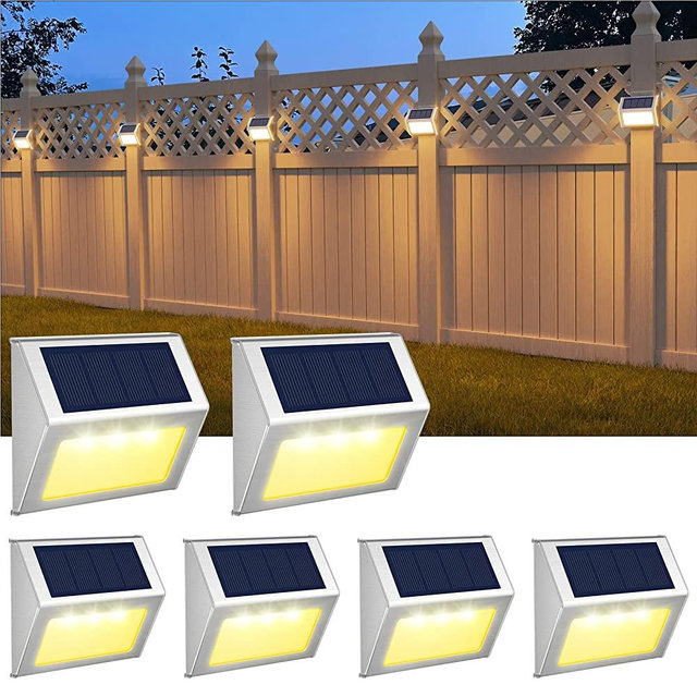 Solar Fence Lights - Solar Lights Outdoor Waterproof, Solar Powered Outdoor Lights Deck Lights for Outside Garden Backyard Patio Yard Wall Stair Step Railing Post Lamp Lighting, Warm Light, 6 Pack