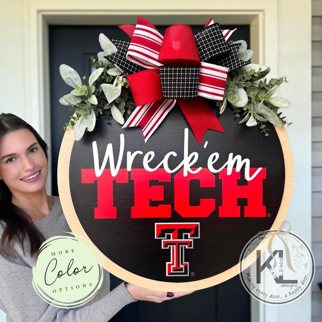 Texas Tech Front Door Decor | Wreck 'Em Sign | Texas Raiders Wreath | Texas Tech Door Hanger | Texas Tech Decor | Door Sign | Sports Gift