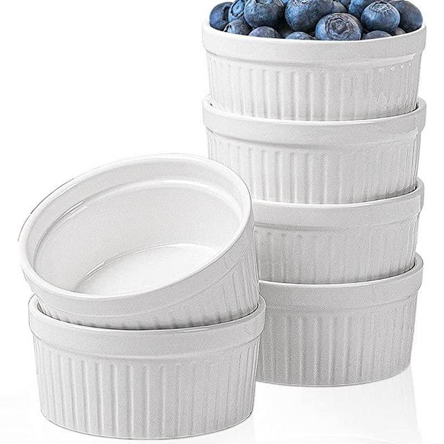 Delling 4 Oz Ramekins Oven Safe - Creme Brulee Ramekins, Ramekin Set for Baking, Dipping Bowls for Soy Sauce, Set of 6, White