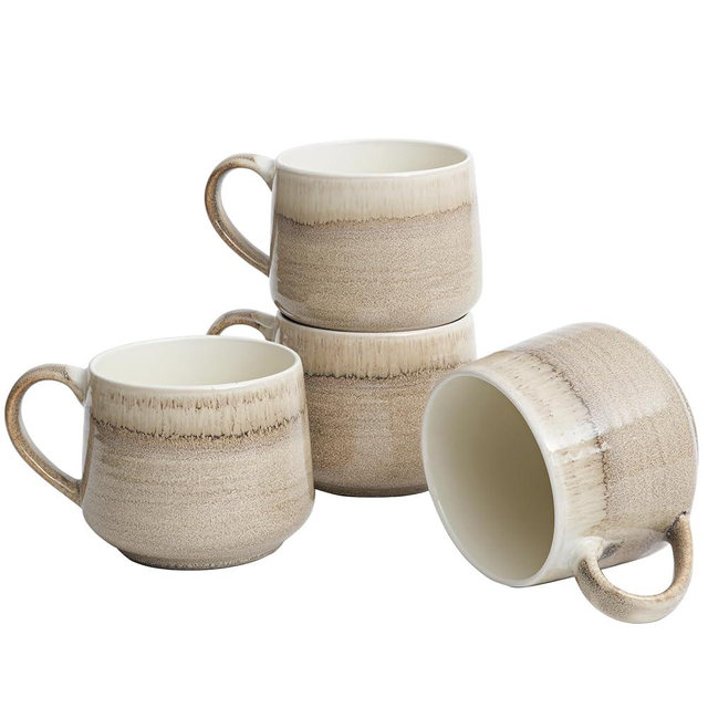 Bosmarlin Ceramic Coffee Mug Set of 4, 18 Oz, Coffee Cups with Big Handle, Microwave and Dishwasher Safe (Brown Grey)