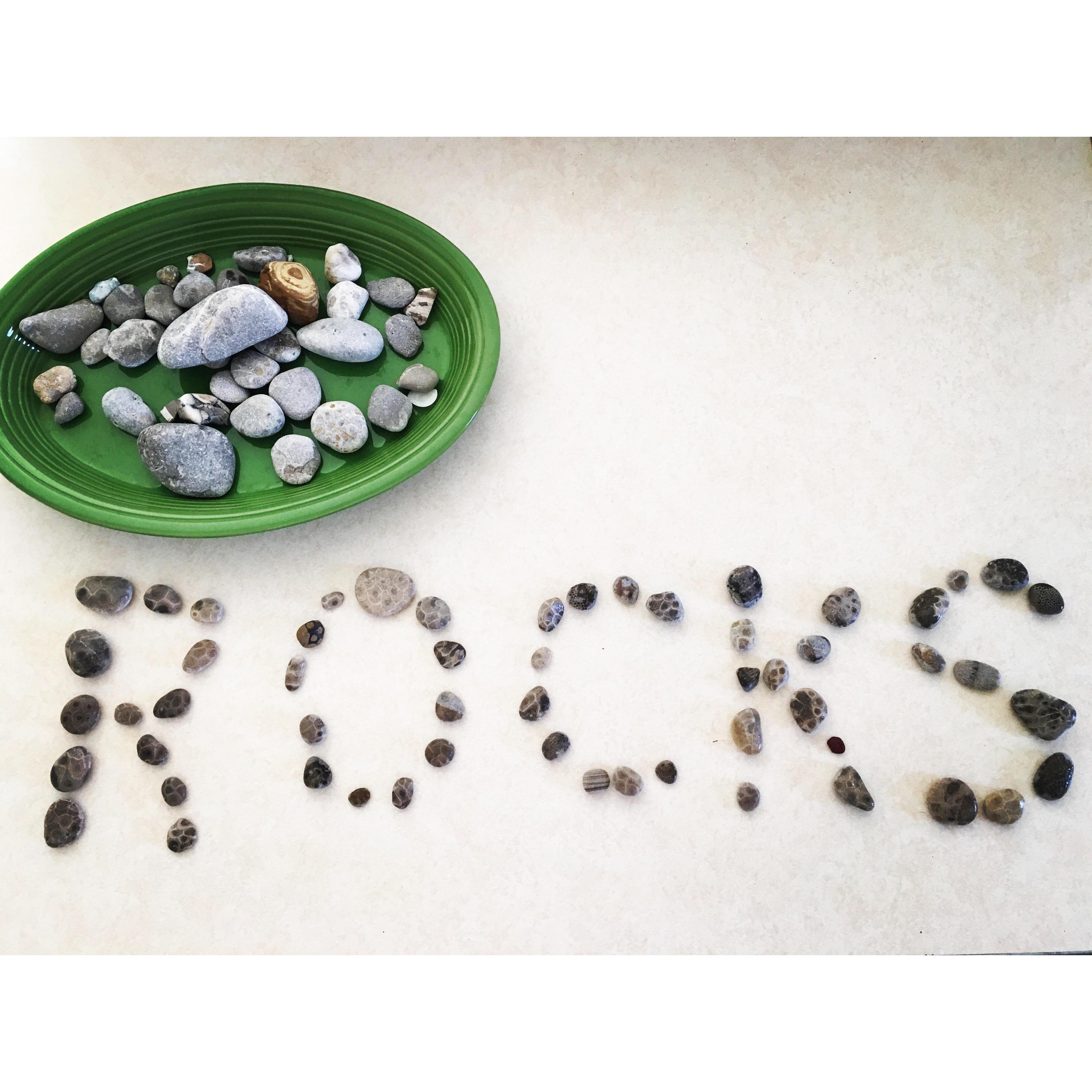 We love hunting for rocks at the Walker compound in Eastport. Rocks rock!