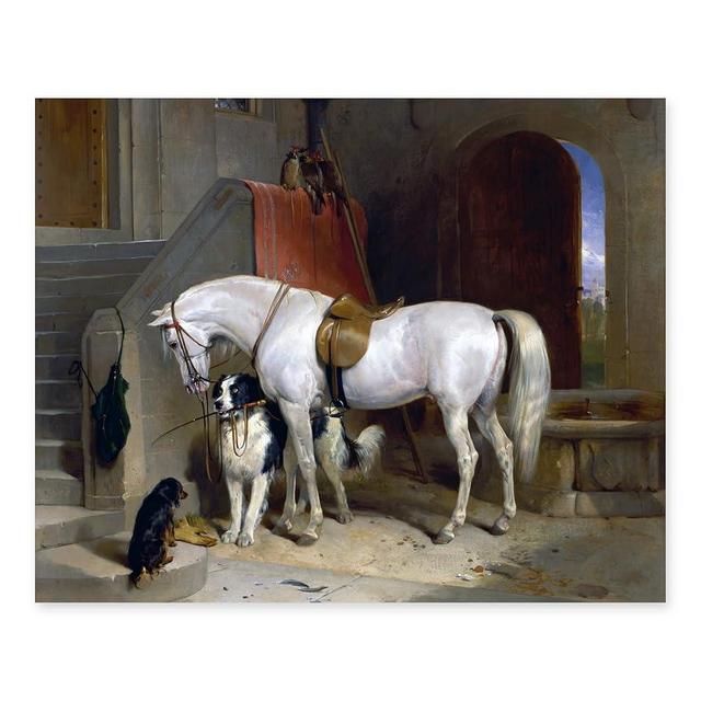 CLOUD NINE PRINTS - Victorian White Horse Art, Vintage Horse Print - English Country Decor, Windsor Castle Stable, Dog Wall Art, Peregrine Falcon Art (Unframed 5x7 Inch)
