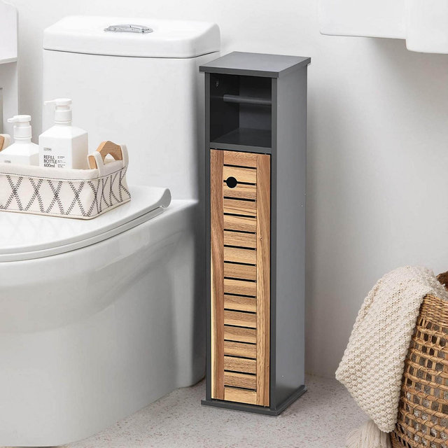 Evideco French Home Goods Toilet Paper Holder Stand Cabinet Elements Acacia - Gray Wood