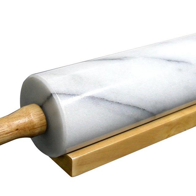 Cook N Home Marble Rolling Pin with Wood Base, 18", White