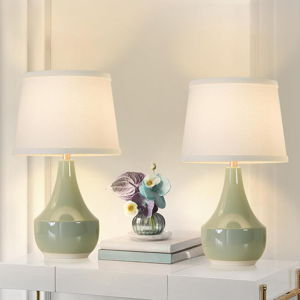 18" Table Lamp Set of 2, Ceramic Table Lamp Classic Beside Lamps Nightstand Lamp Modern Lamp for Living Room, Bedroom & Office Rocker Switch Sage Green-LED Bulbs Included
