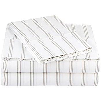 AmazonBasics Microfiber Sheet Set - Twin Extra-Long, Grey Stripe
