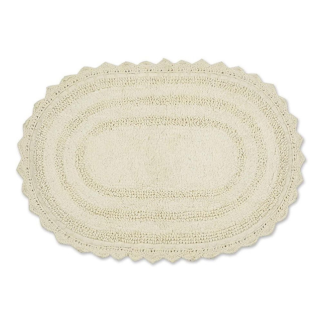DII Crochet Collection Reversible Bath Mat, Small Oval, 17x24, Off White