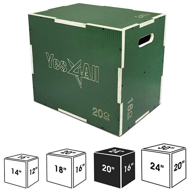 Yes4All 3 In 1 Non-Slip Wooden Plyo Box, Plyometric Box For Skipping, Jumping, Lunges, Box Jumps, Squats, Step-Ups, Dips, And More