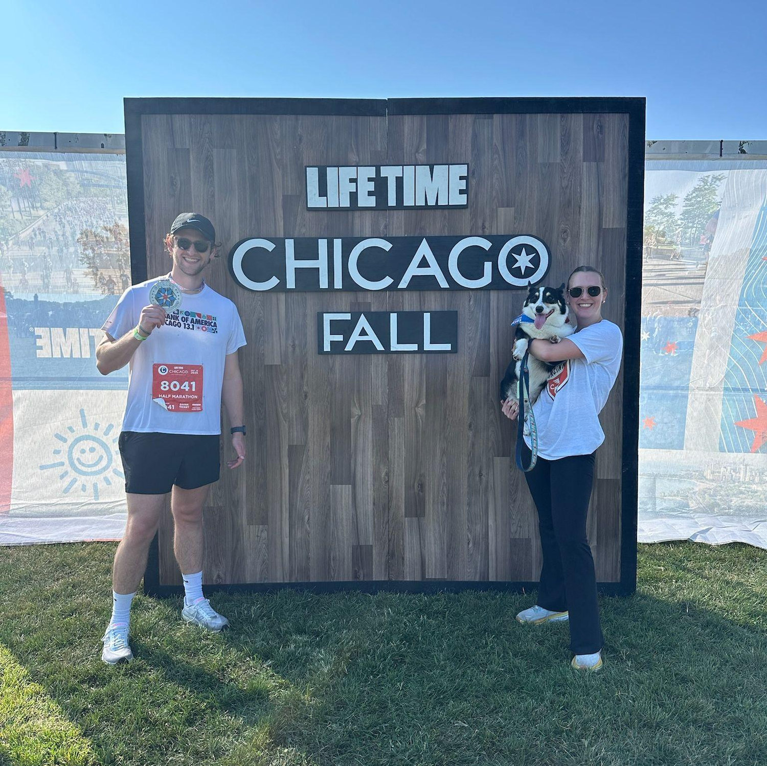 09/28/2025 - Ben's 2nd half marathon with a surprise guest (Larry) at the finish line!