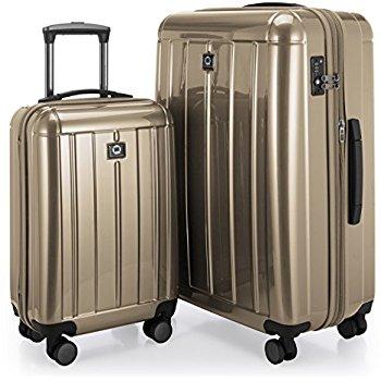 HAUPTSTADTKOFFER - Wannsee - Set of 2 Hard-side Luggages Trolley Hardside Suitcase, TSA, (S & L), Champagne/Brown