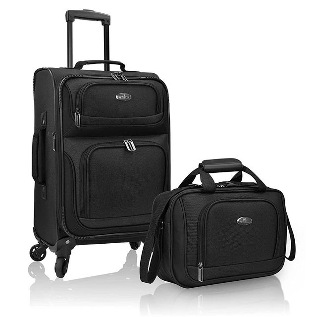 U.S. Traveler Rio Rugged Fabric Expandable Carry-on Luggage Set, Black, 4 Wheel