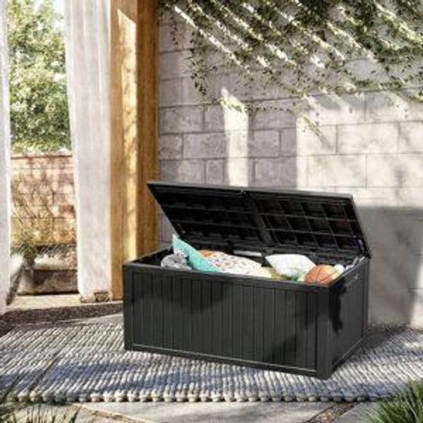 TARKARI 270 Gallon Lockable Resin Deck Box, Waterproof & UV-Resistant Outdoor Storage Box for Outdoor Cushion Storage, Garden Tools & Pool Accessories Storage, Black