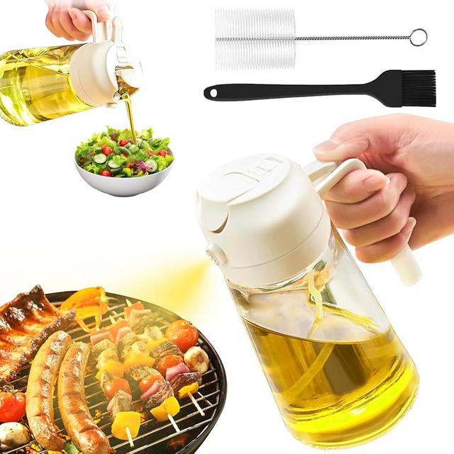 SUWMUWFU Oil Sprayer for Cooking, 2 in 1 Oil Dispenser and Oil Sprayer, 16.9oz/500ml Glass Spray Bottles, Air Fryer Spray Oil Sprayer, Oil Dispenser Bottle Spray and Pour for Cooking (White)
