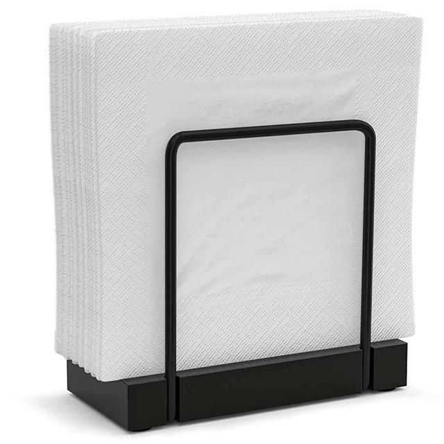 Napkin Holder for Table, Bamboo Iron Standing Napkin Dispenser for Kitchen Dining Table Farmhouse Cocktail Picnic Bar Rustic Wood Holders for Paper Mail Bills Suitable for All Dining Room Decors Black