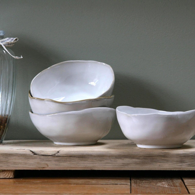 Cereal Bowl Set of 4 white beige irregular neutral reactive glaze medium soup bowl minimalist dinnerware dining set breakfast bowls dessert