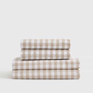 Classic Organic Percale Gingham Sheet Set in Cafe