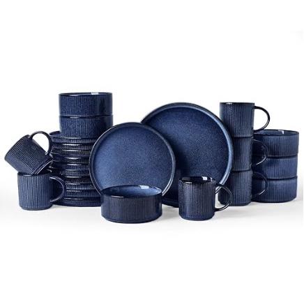 Famiware Star 24-Piece Stoneware Dinnerware Sets, Service for 6 - Reactive Glaze Mugs, Plates and Bowls, Dishes for Everyday/Formal Use, Chip/Scratch Resistant, Microwave/Dishwasher Safe, Nebulas Blue