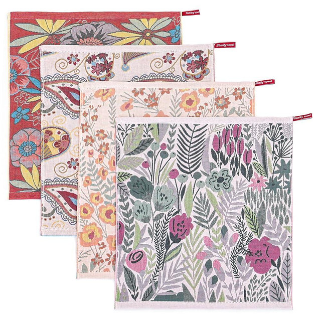 STASOPTK Cotton Kitchen Towels Set of 4, Quick Dry Sustainable Decorative Dish Towels for Kitchen Drying,Ultra Absorbent Reusable Cleaning Tea Towels,Pretty Hand Towels for Bathroom with Loop-Blossom