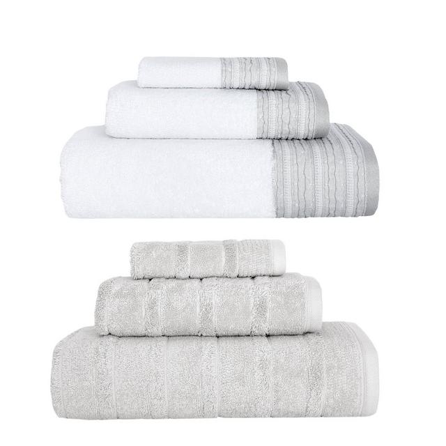 6pc Luxury Fancy Towel Bundle Set White/Stone - Royal Turkish Towels