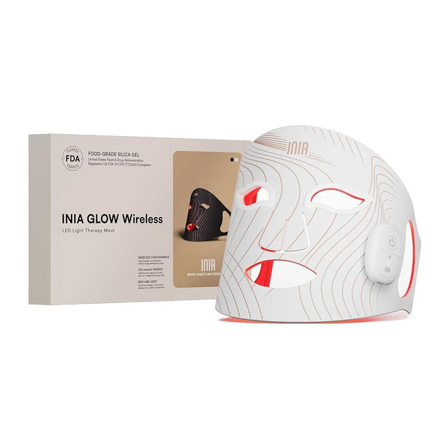 INIA Red Light Therapy Mask for Face, Glow Wireless LED Face Mask Light Therapy with Near-Infrared Red Light (NIR), Rechargeable and Ergonomic Design for Home & Travel