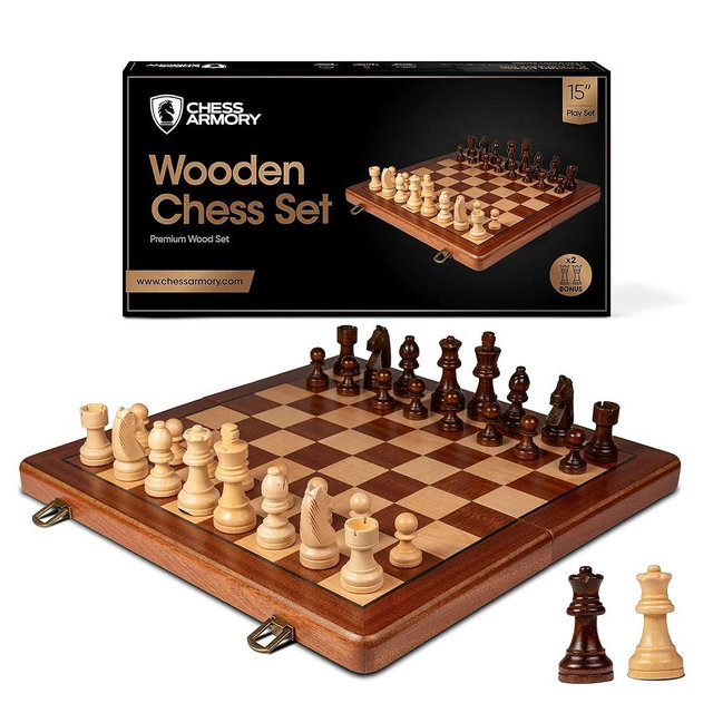 Chess Armory Premium Chess Set - Wooden Board Game with a Portable Wood Case and Secure Storage for Pieces, Set for Kids and Adults (Sapele Wood)