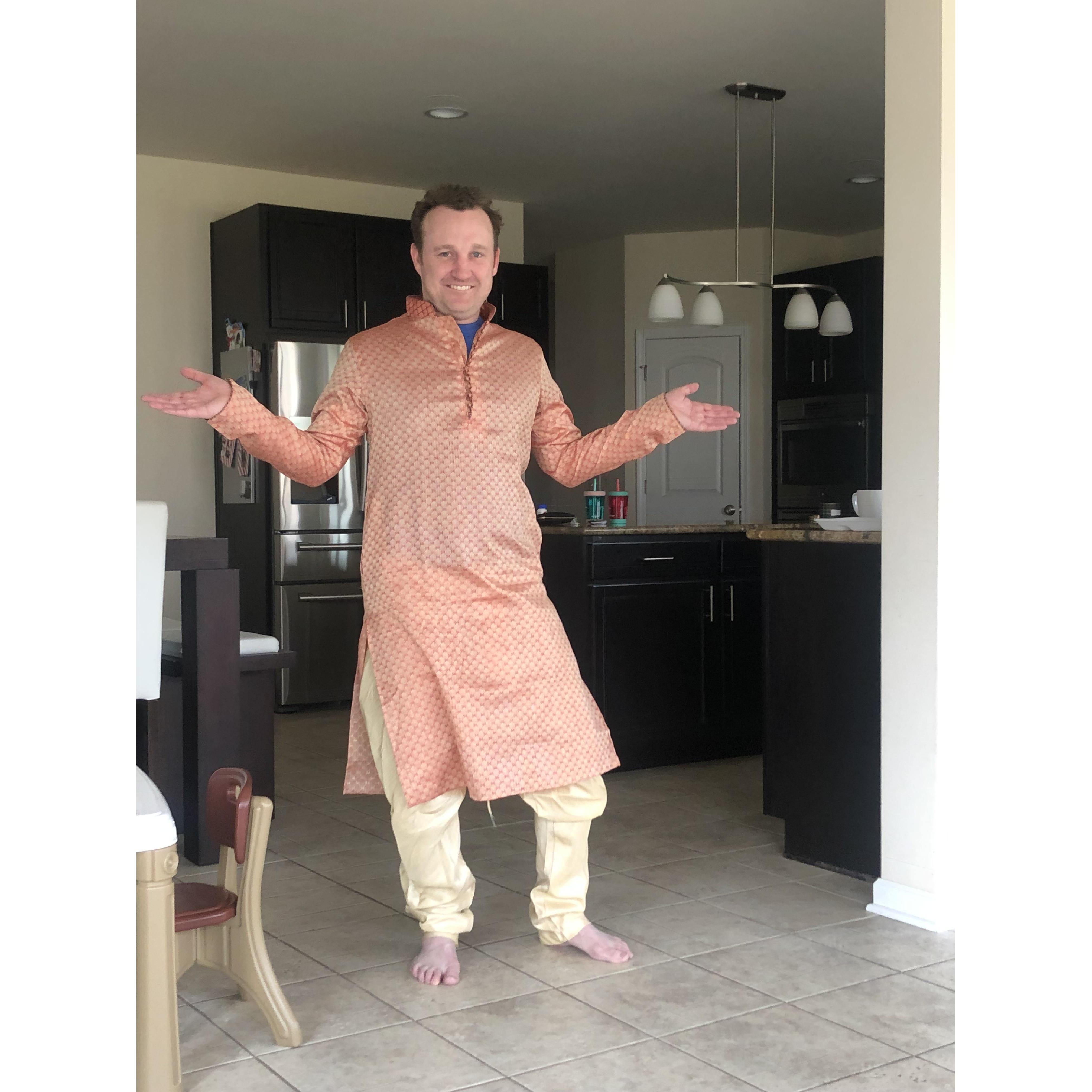Michael's first time trying on Indian clothes for Aneri's cousin's wedding. Needless to say, he was really feeling it..