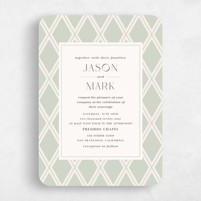 Green Rounded Wedding Invitation - Diamant Portrait