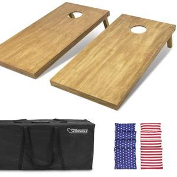 GoSports 4 ft x 2 ft Regulation Size Wooden Cornhole Boards Set with Light Brown Finish - Includes Carrying Case (Choose Your Colors)