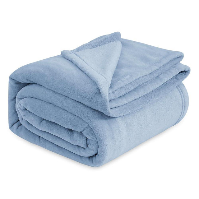 Bedsure Fleece Bed Blankets Queen Size Light Blue - Soft Lightweight Plush Fuzzy Cozy Luxury Blanket Microfiber, 90x90 inches
