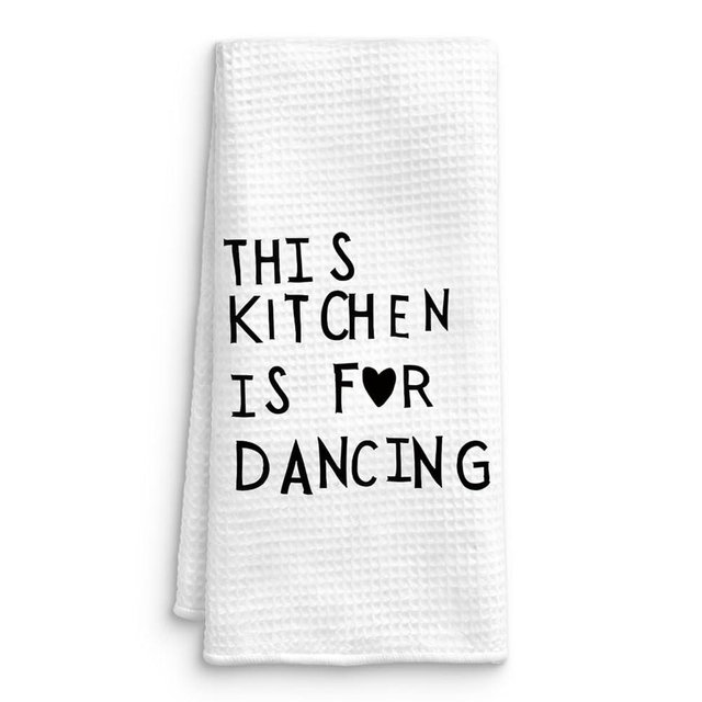 QICLM Funny Kitchen Towels, Trendy Modern Minimalist Dish Tea Towels for Kitchens Dining Room, This Kitchen is for Dancing Humorous Quote Decorative Hand Towels, 16x24 Inch