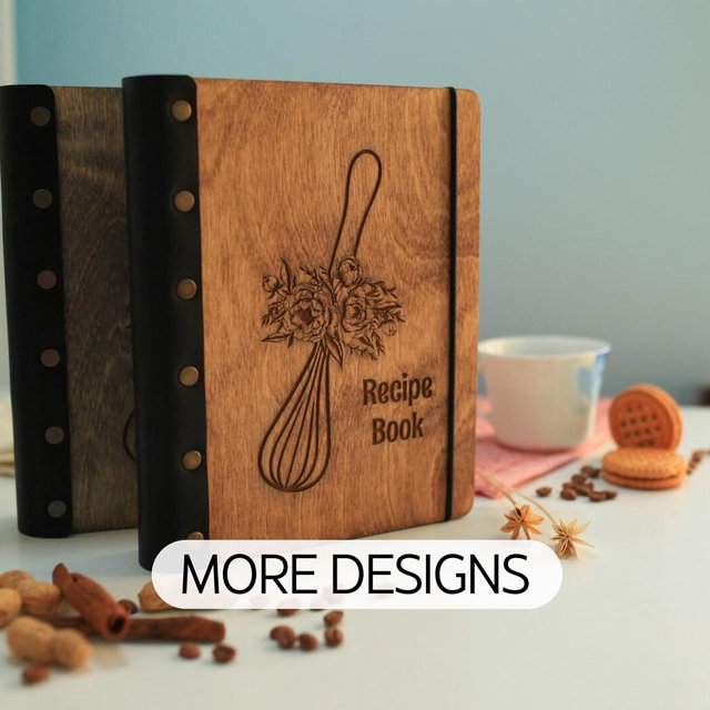 Custom recipe book for mom, Anniversary or mothers day gift for wife, Recipe Journal Leather Bound Cook book, Blank Cookbook Wooden Notebook